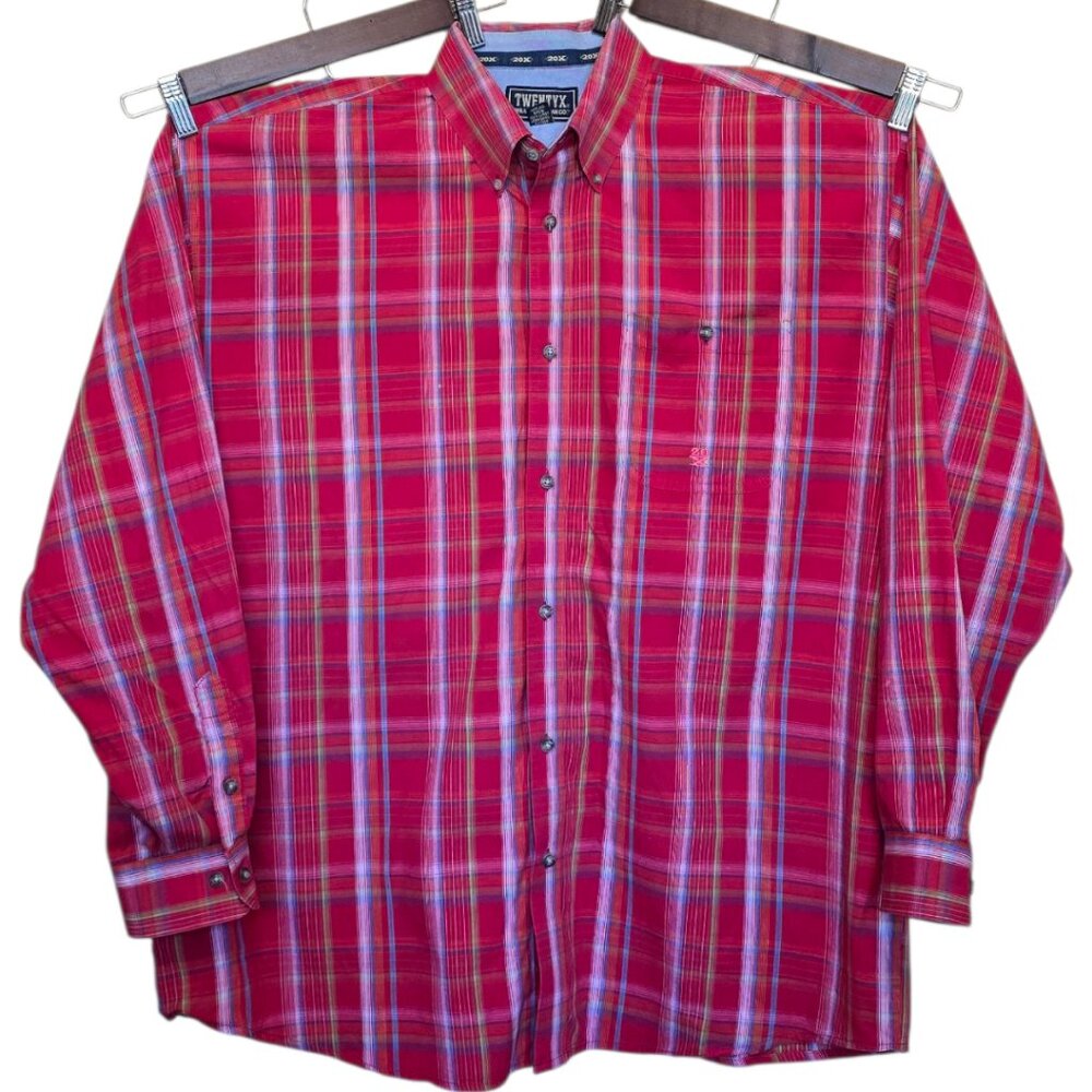 Men's TWENTYX by WRANGLER Red Plaid Long Sleeve Button Down Shirt sz XXL